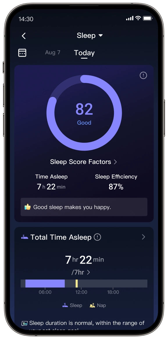 RingConn app sleep score screen